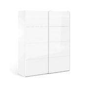 Guardaroba 2 ante Badesse, Mobile camera da letto, Cabina armadio portabiti, Armadio appendiabiti, 182x62 h220 cm, Bianco lucido