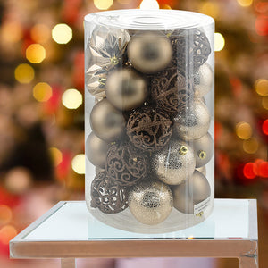 Set 34 Palle di Natale Sfere Palline Natalizie 8 cm Ambra Decorazioni Albero