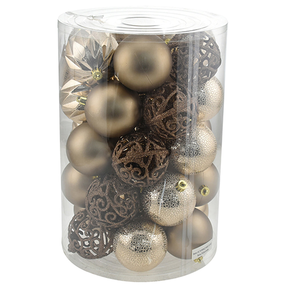 Set 34 Palle di Natale Sfere Palline Natalizie 8 cm Ambra Decorazioni Albero