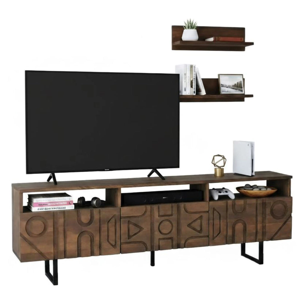 Mobile porta TV Barete, Credenza da soggiorno, Armadio basso per TV, Base parete attrezzata, 170x30h40 cm, Noce