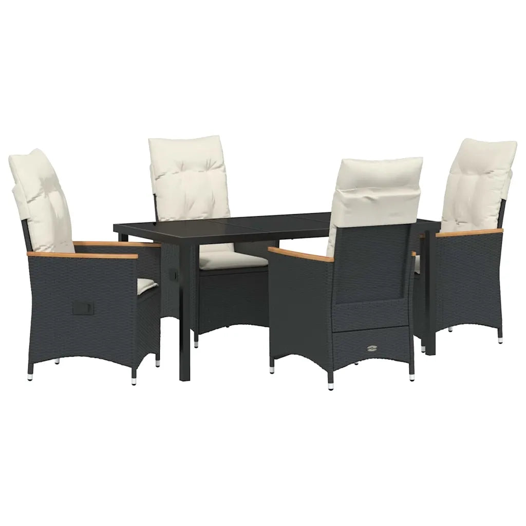 Set da Pranzo per Giardino con cuscino 5 pcs Nero polyrattan