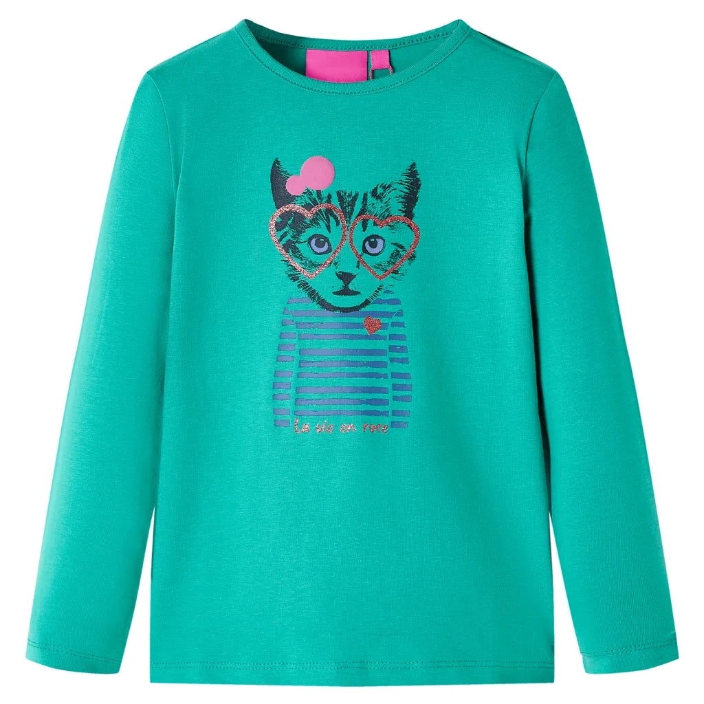 Maglietta Bambina Maniche Lunghe Verde Brillante 128cod mxl 93239