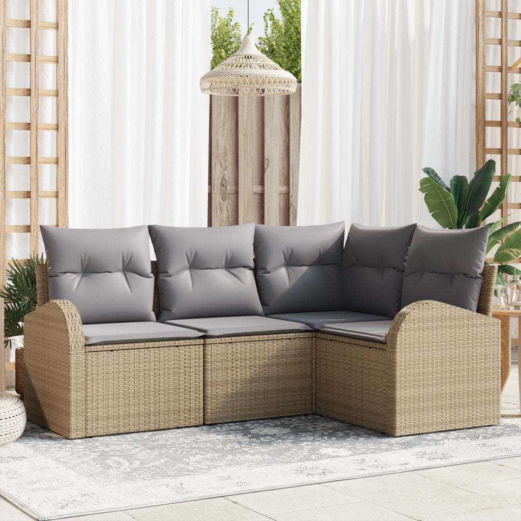 Set di divani da giardino da 4 pezzi con cuscini Beige Polyrattan