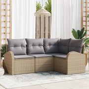 Set di divani da giardino da 4 pezzi con cuscini Beige Polyrattan