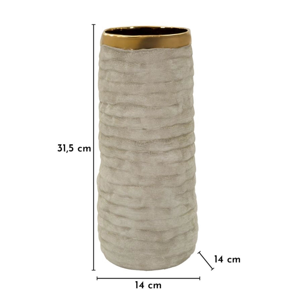 Vaso Decorativo VKH1019, Grigio, Ceramica, 14x14x31,5 cm