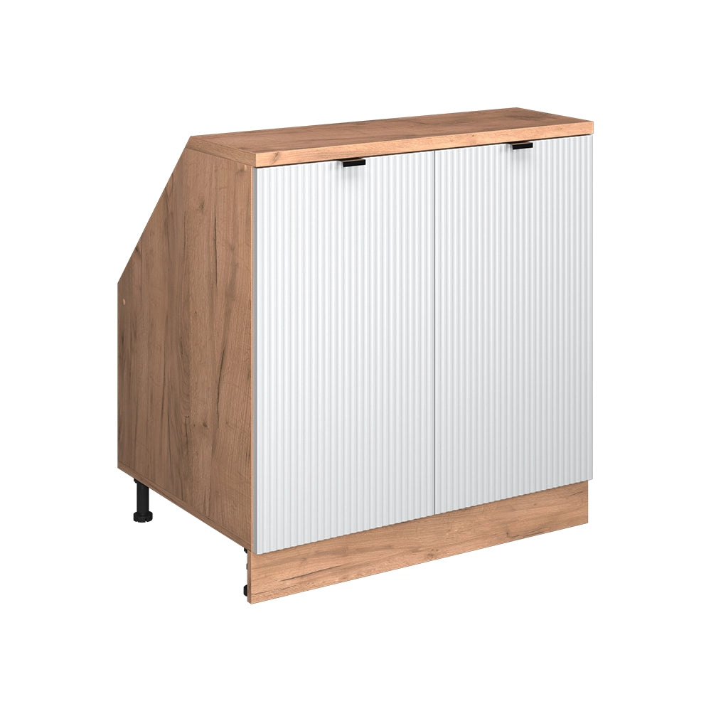 Mobile cucina sottotetto R-Line Ondulazione bianca/Rovere dorato 80 cm con 2 porte, carcassa 60 cm profondità Vicco