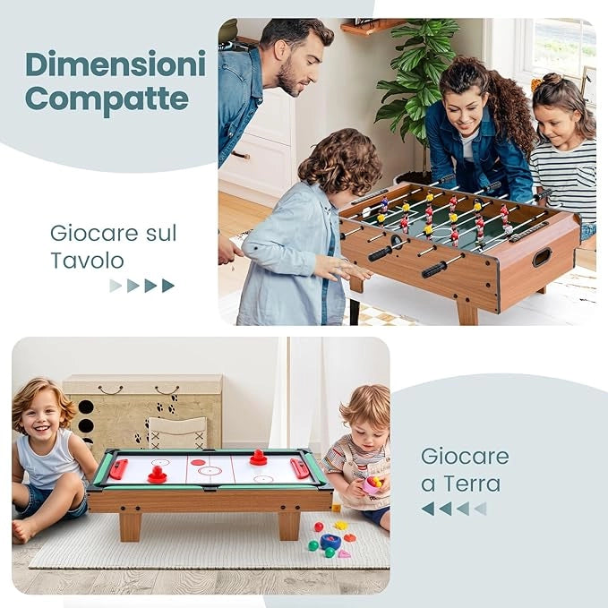 Tavolo Multigioco Gioco Multifunzione 4 in 1- Calcio Balilla, Biliardo, Ping Pong, Hockey, per Adulti e Bambini
