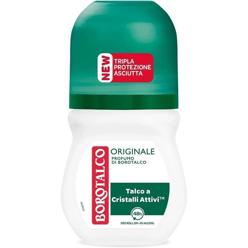 BOROTALCO ROLL-ON 50 ML FORMULA SENZA ALCOOL EFFICACIA FRESCA 48H TALCO CRISTALLI ATTIVI