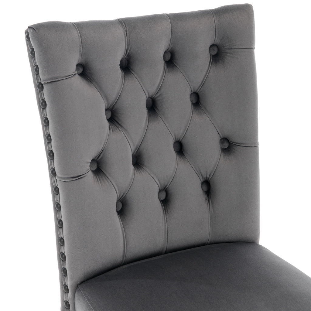 Set di 6 sedie da pranzo in velluto con borchie decorative e struttura in legno massiccio grigio
