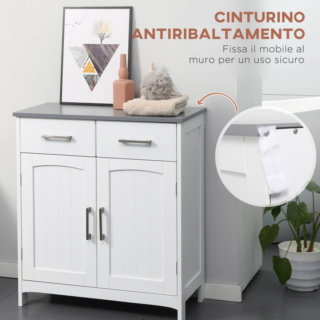 Mobile Bagno con Ante, Cassetti e Ripiano Regolabile ¨C Zephmum ¨C MDF Bianco 68x33x76