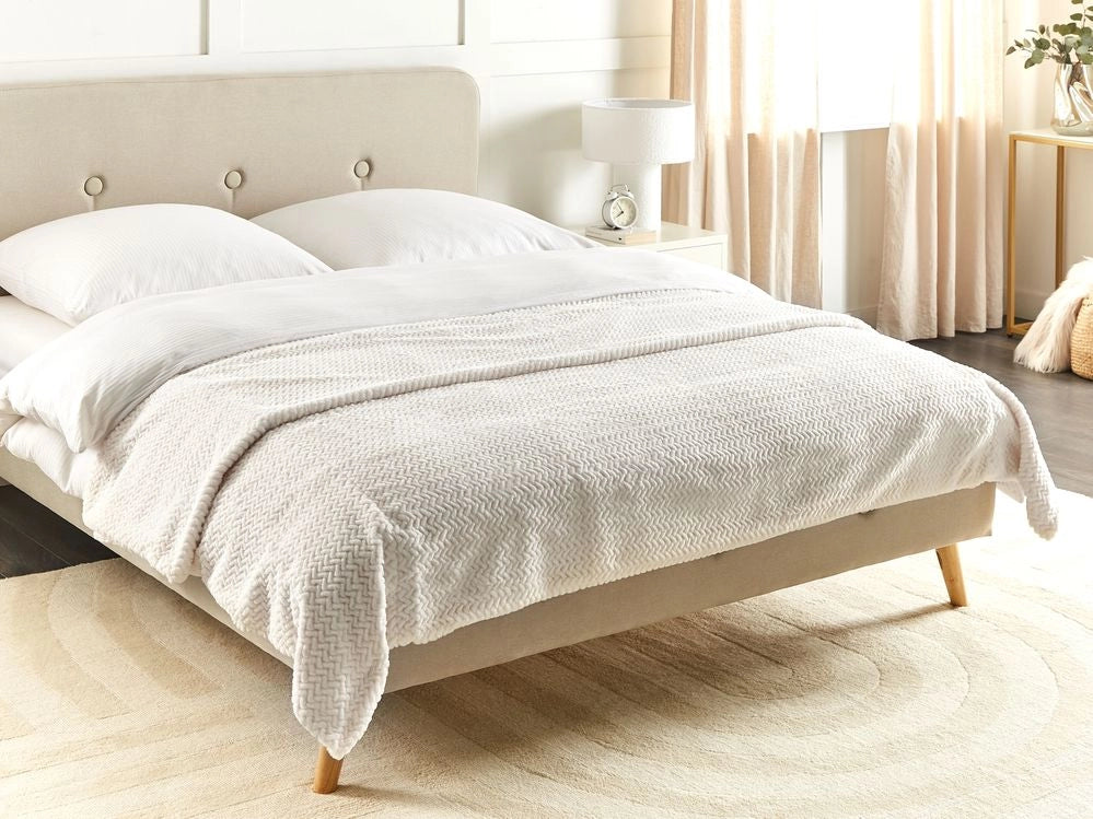 Copriletto Bianco 200 x 220 cm Poliestere Pelliccia in rilievo Motivo decorativo Copriletto Design Classico Camera da Letto