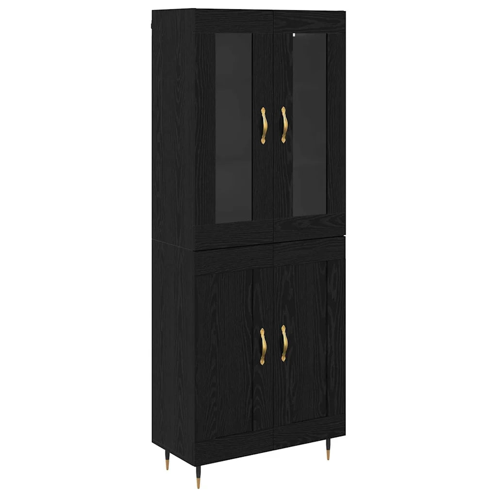 Credenza 2 pcs Rovere Nero Legno multistrato