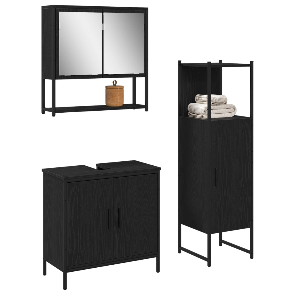 Set di mobili da bagno 3 pezzi in legno ingegnerizzato rovere nero