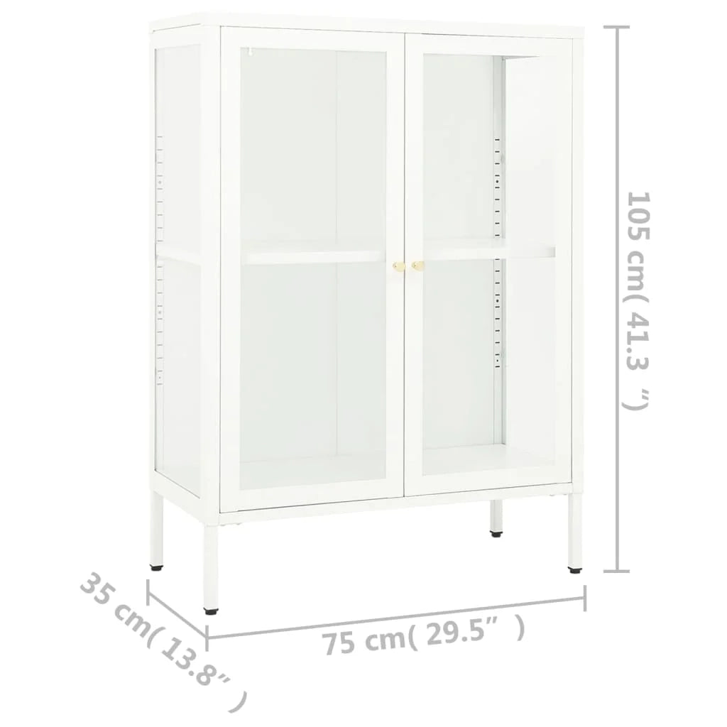 Buffet credenza cassettiera armadio mobile contenitore organizer per cucina soggiorno salotto 75 x 35 x 105 cm acciaio e vetro bianco 02_0030503