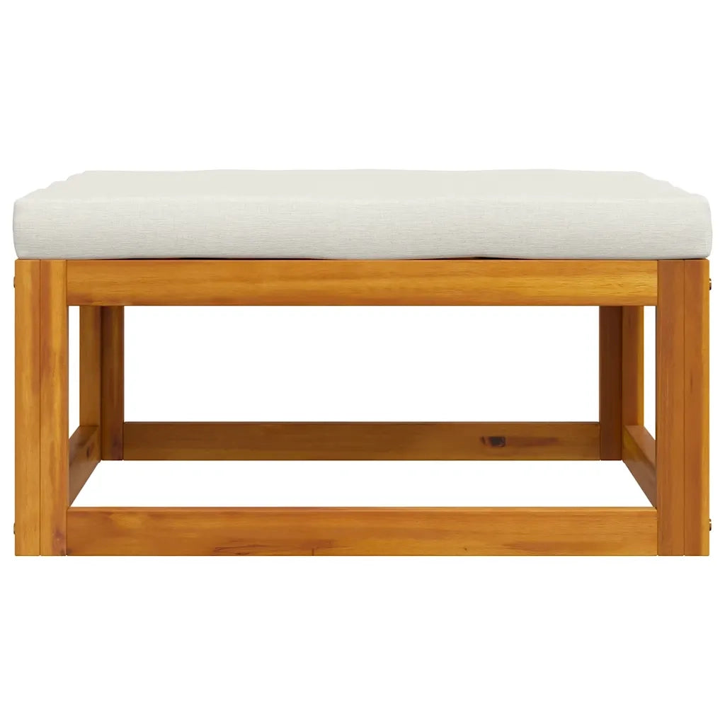 Poggiapiedi con Cuscino Bianco Crema in Massello d'Acacia 311865