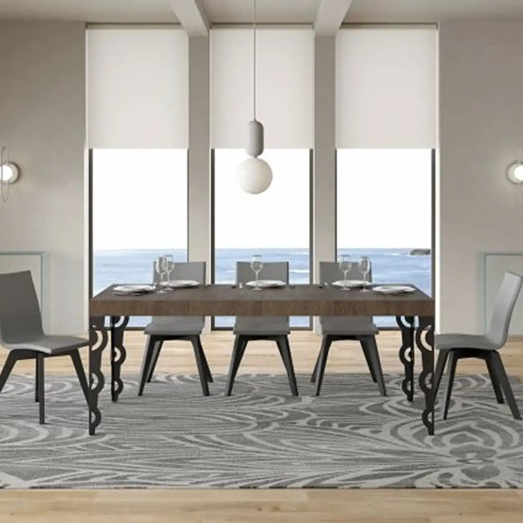 Tavolo allungabile 130/390x90 cm Karamay Premium colore noce gambe antracite