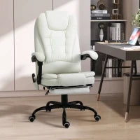Sedia da Ufficio Massaggiante, Poltrona da Ufficio, Sedia Ergonomica con Altezza Regolabile, Schienale Reclinabile e Telecomando con Cavo, Poggiapiedi Retrattile e Girevole a 360°, Bianco