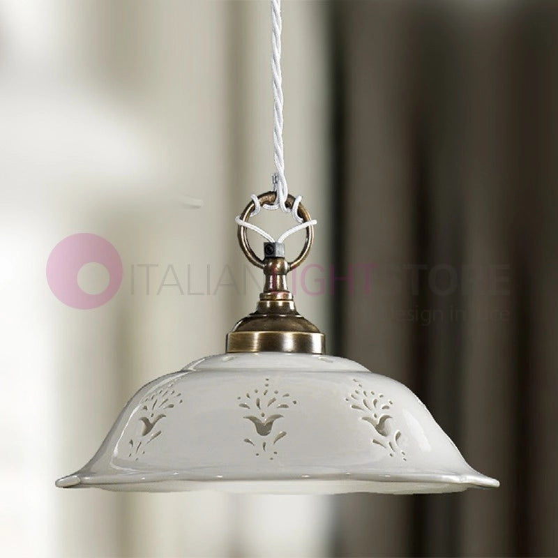 RIPARBELLA Sospensione D. 29 in Ceramica e Ottone Rustico Country