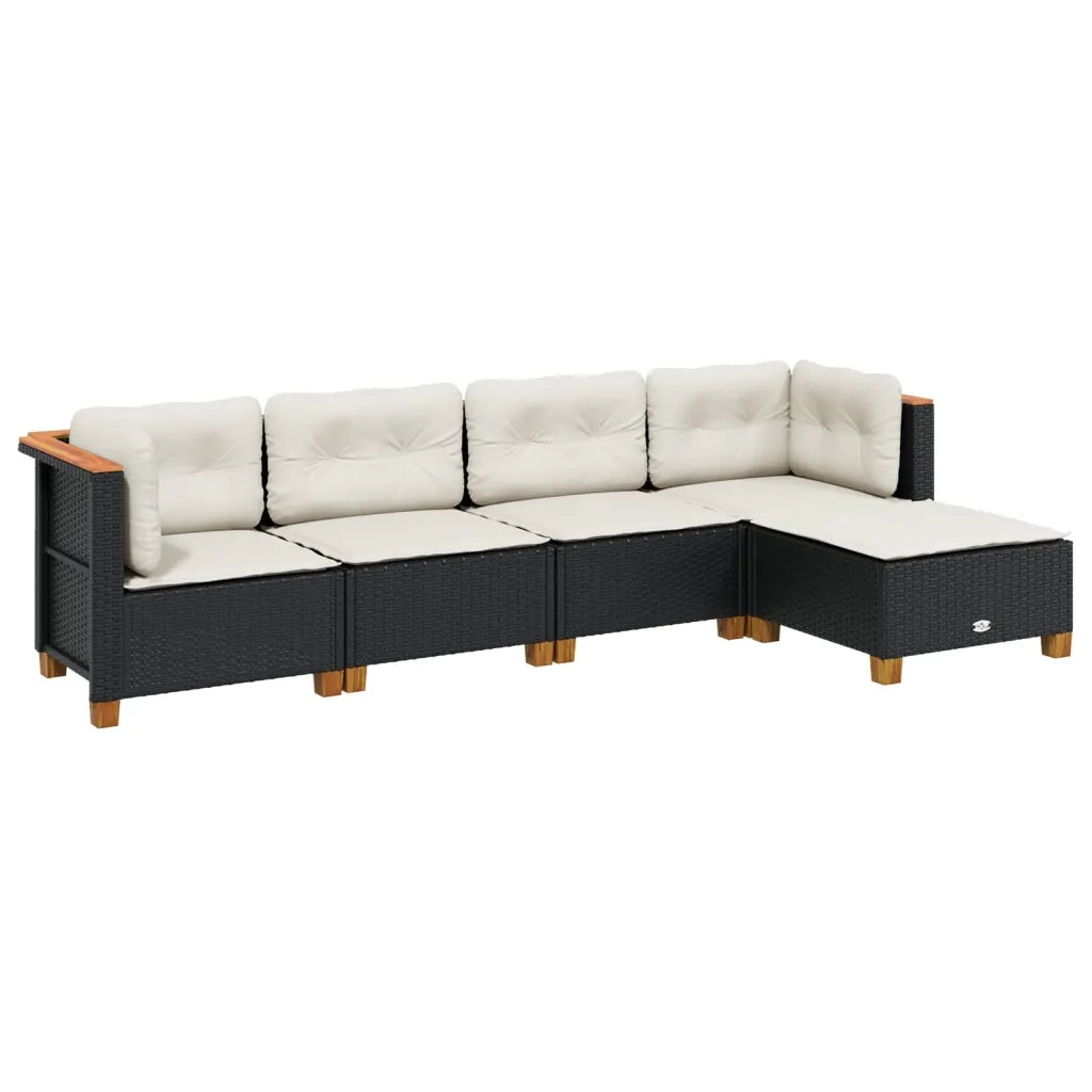 Set Divani da Giardino 5 pz con Cuscini in Polyrattan Nero