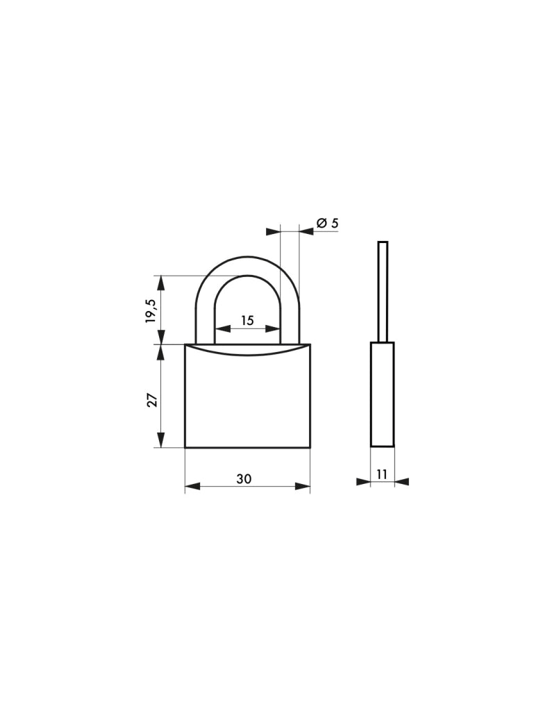 Set 3 Lucchetti Tipo 1, ottone, interno, ansa in acciaio, 30mm, 3x3 chiavi - THIRARD