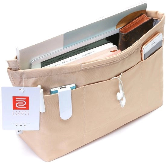 Organizzatore per borse con cerniera, tas nylon con maniglie, per borse da donna e borse tote, leggero, piccolo, beige