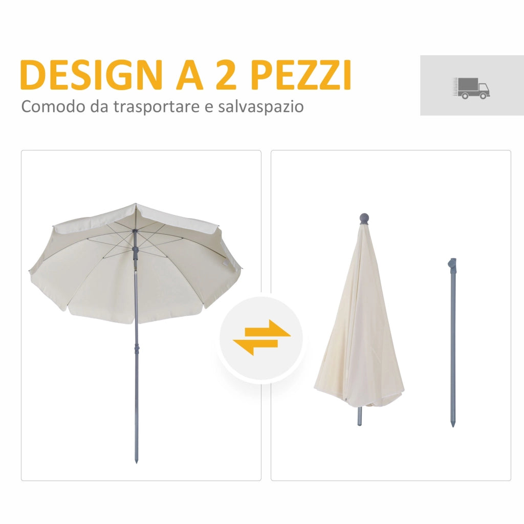 Easycomfort Ombrellone da Esterno 2x2.3 m Portatile con Tettuccio Inclinabile, in Metallo e Poliestere, Crema
