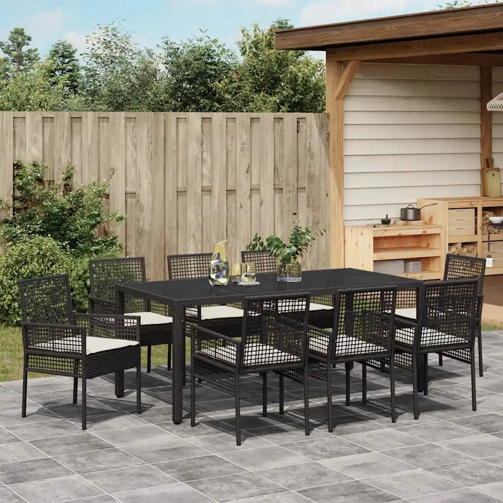 Set da Pranzo per Giardino 9 pcs Nero polyrattan 3334860