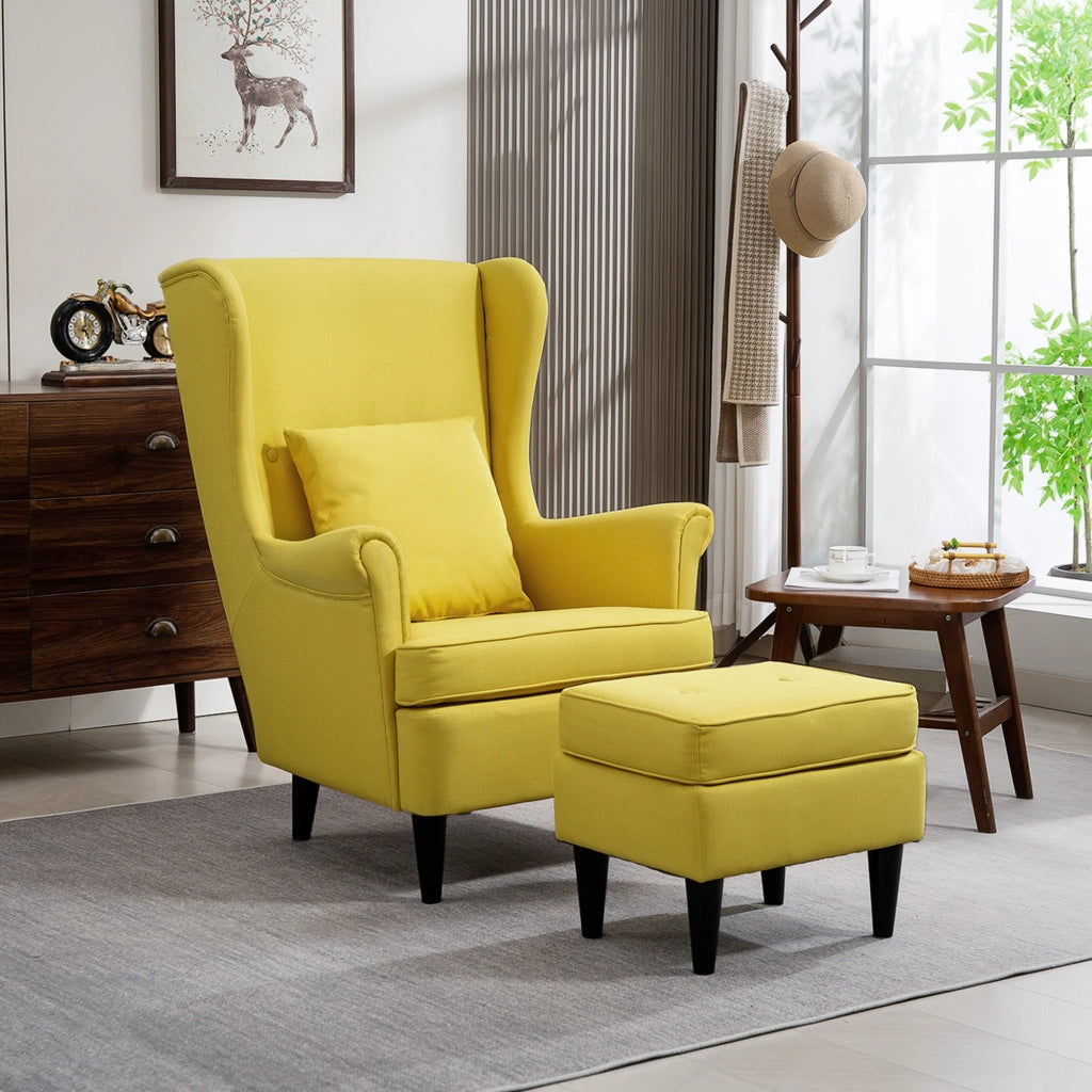 Poltrona con poggiapiedi ¨C zephmum ¨C tessuto giallo