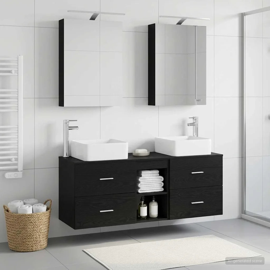 Set di mobili per il bagno 5 pcs Rovere Nero 3406752