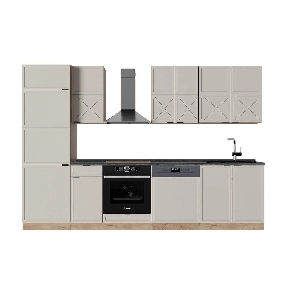 Cucina componibile Fame-Line GrigioBeige/Rovere dorato 300 cm, PL Antracite Vicco