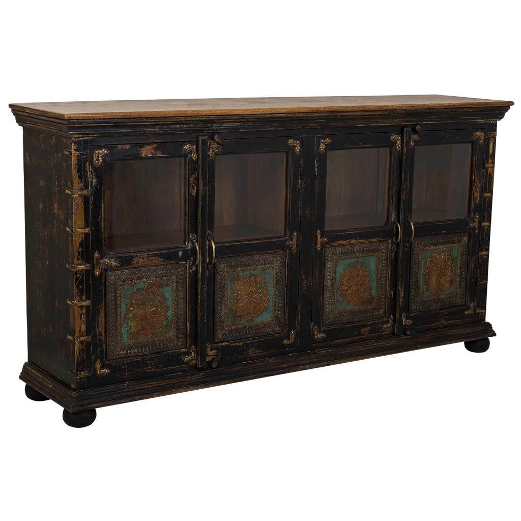 Credenza in legno, vetro e metallo marrone 170x40x90