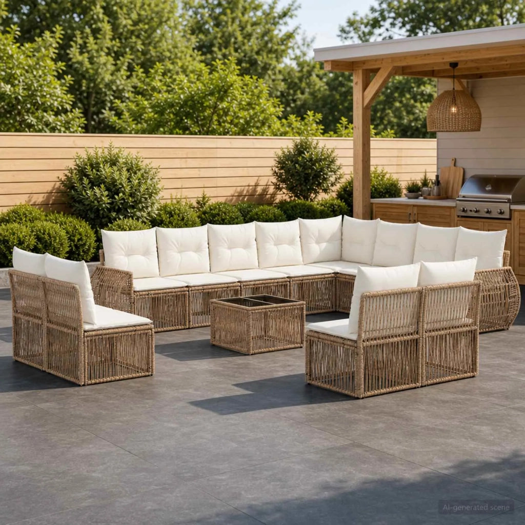 Set Divano da Giardino 13 pcs Beige e Bianco Crema polyrattan 3435579