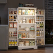 Mobile da cucina multifunzione bianco 60×35×128 cm con ripiani regolabili e luce LED sensore