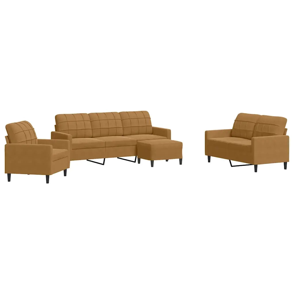 Set di Divani 4 pz con Cuscini Marrone in Velluto