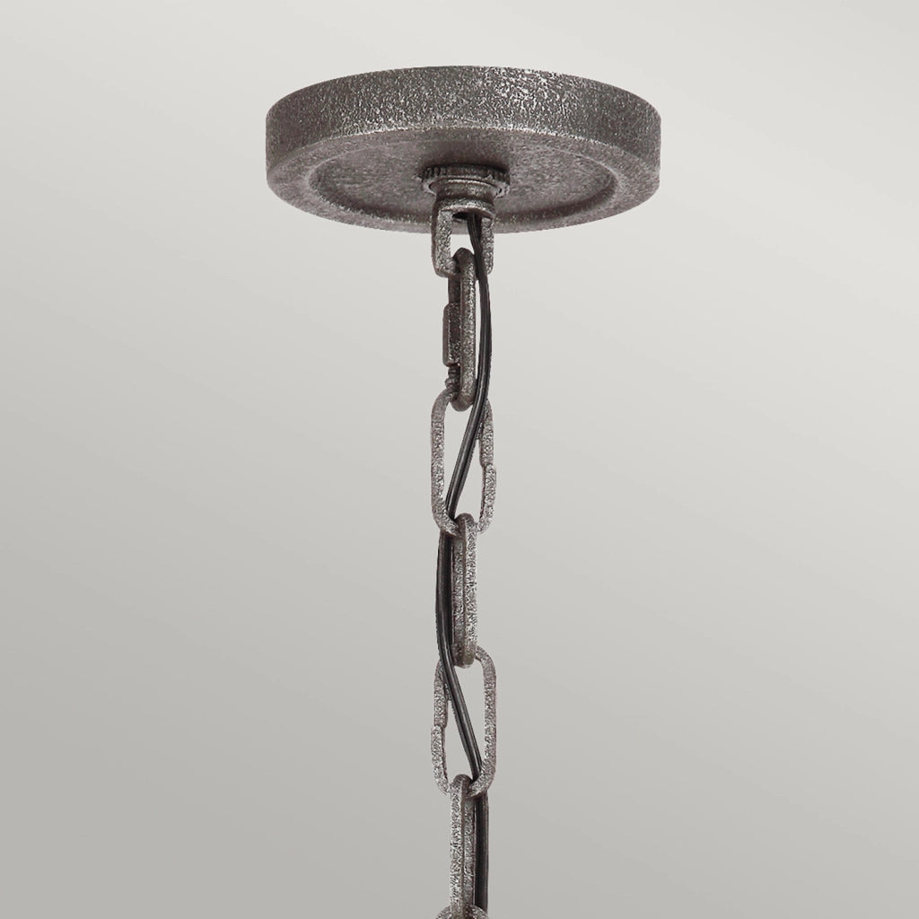 Lampadario Industrial Angelo Acciaio Anticato Metallo Vetro Grigio 9 Luci E27