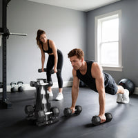 Set 8 Pesi Manubri con Supporto Coppie da 2-5-8-10 Kg in Ghisa Rivestita in Gomma Nero