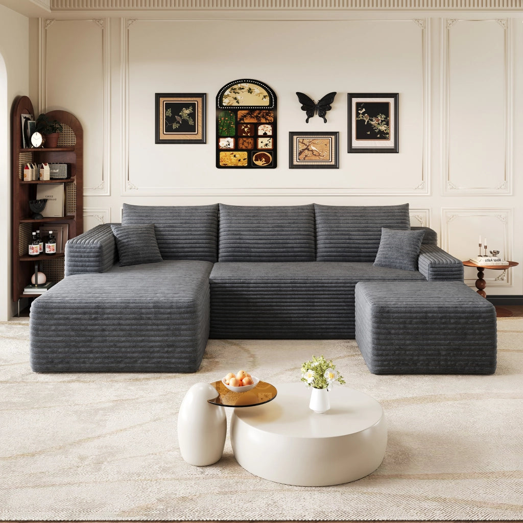 Divano angolare in tessuto con schiuma elastica e montaggio rapido in velluto a coste grigio scuro 241 × 151 × 58 cm