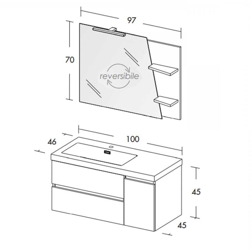 Mobile Bagno Sospeso 100 cm Lavabo e Specchio Bonussi Pegaso Bianco