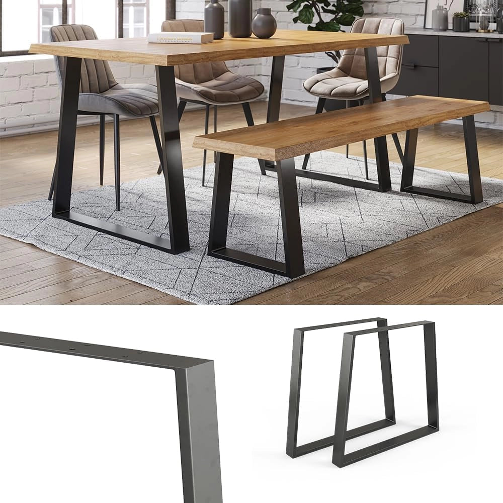 Gambe per tavolo, Nero, 80 x 72 cm Trapezoidale, per un facile montaggio su tavoli da pranzo e piani di lavoro