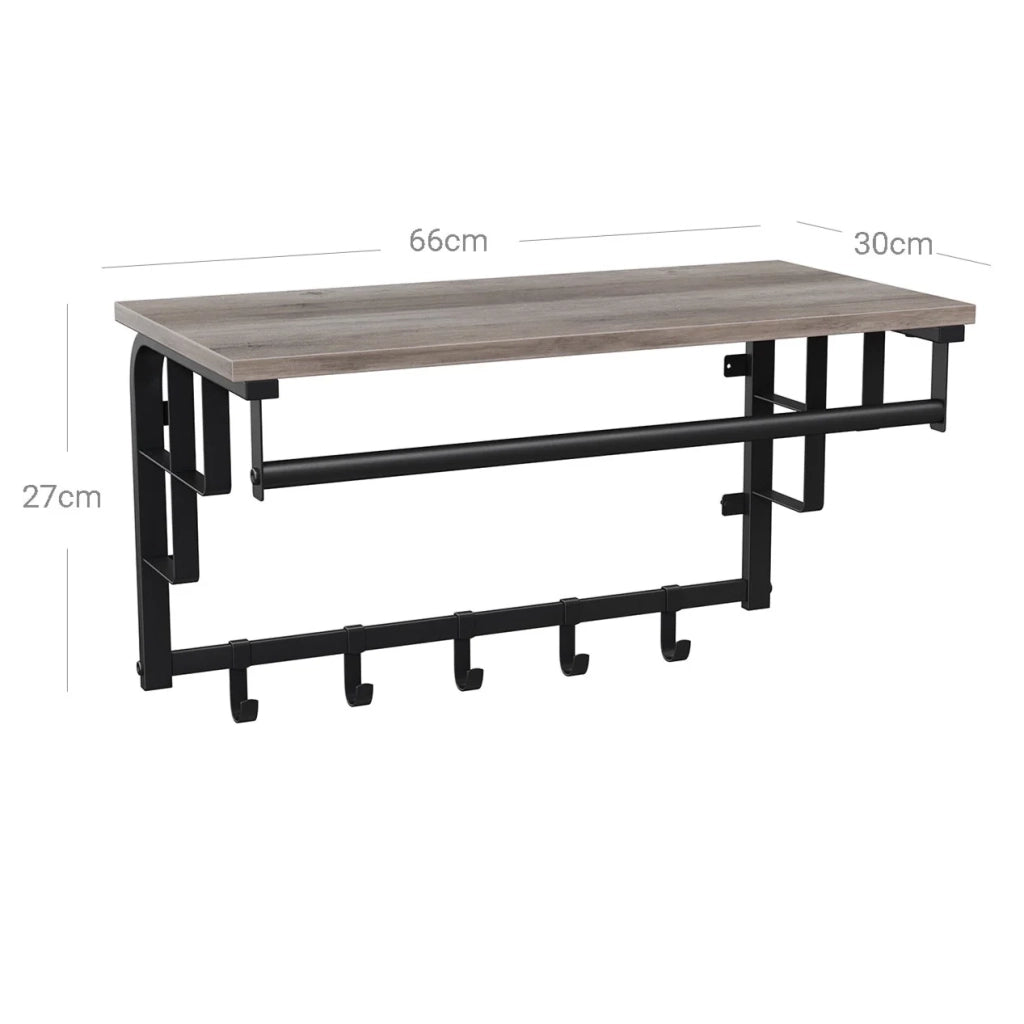 Appendiabiti da parete con ripiano portaoggetti mensola da parete con 5 ganci removibili mensola sospesa con asta per ingresso camera da letto bagno soggiorno beige e nero 12_0002587