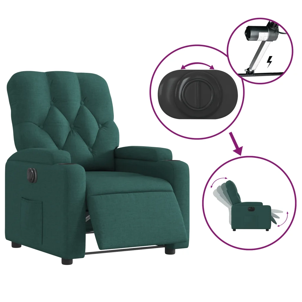 Poltrona Elettrica Reclinabile Verde Scuro in Tessuto