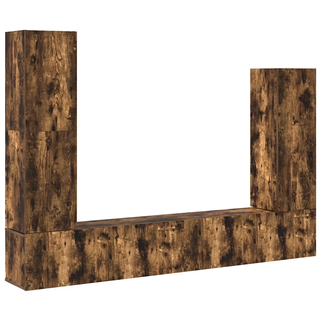 Set di Mobili Porta TV 4 pz Rovere Fumo in Legno Multistrato