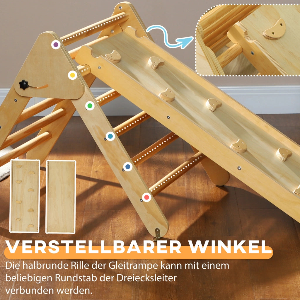 Casetta in legno per bambini con scala triangolare e rampa ¨C zephmum ¨C naturale