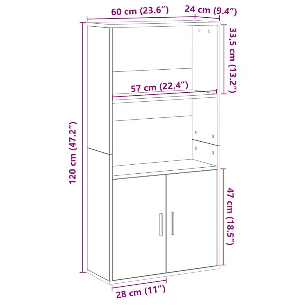 Libreria-Scaffale per Libri-Mobile di Stoccaggio Grigio Cemento 60x24x120 cm in Legno Multistrato