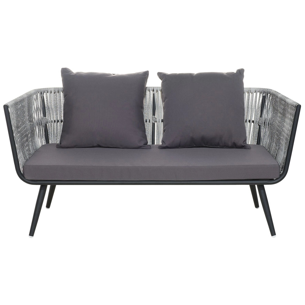 Set conversazione da giardino in rattan sintetico grigio da esterno a 4 posti con cuscini per tavolini