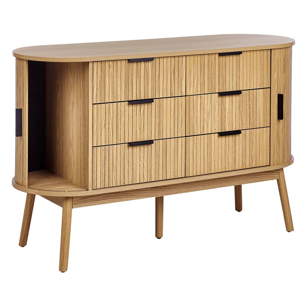 Cassettiera a 6 cassetti in legno chiaro Gambe in legno massiccio MDF 2 ante scorrevoli Mobile Soggiorno