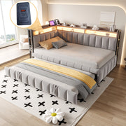 Divano letto con letto estraibile; LED; porte USB e Type-C; 90x200 cm; grigio