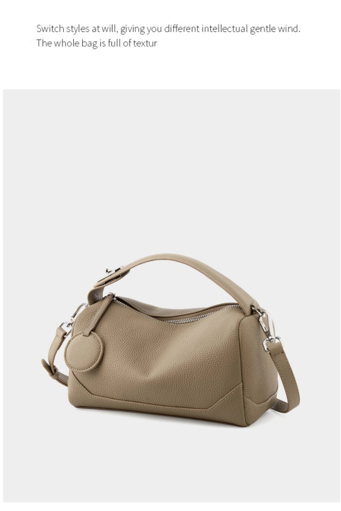 Borsa a tracolla da donna in vera pelle, grigia