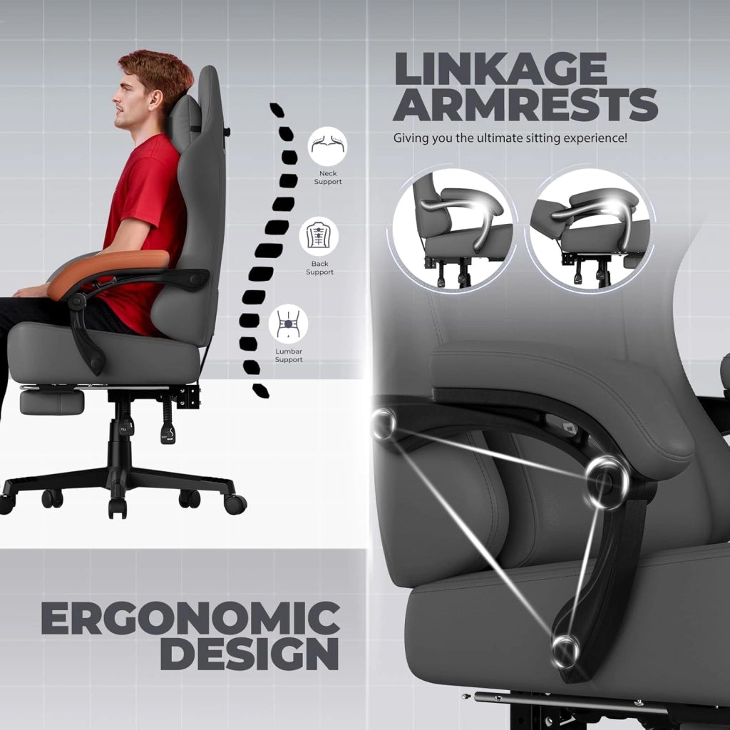Sedia da gioco, traspirante, sedia da ufficio, ergonomica, in tessuto di alta qualità, ergonomica, schienale regolabile a 160°, poggiapiedi estraibile,carico 180 kg,grigio