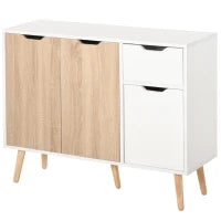 Mobile Multiuso in Legno con Cassetto e Armadietti in Stile Nordico, 90x30x72cm